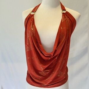 Vintage Bebe Orange & Gold Y2K Backless Halter Tank